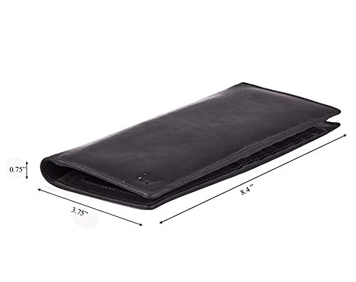 Image of Long Wallet for Men Women Real Leather Bifold RFID Stylish Slim Handmade 2 ID Window Credit Card Holder in Gift Box (Black, Crazy Horse)