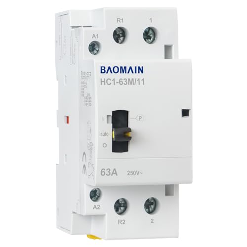 Baomain 110V AC 2-Pole Modular Contactor, 63A 1NO1NC Normally Open + Normally Closed, DIN Rail Mount for HVAC, Motor, Pump & Lighting Control HC1-63M/11-110VAC