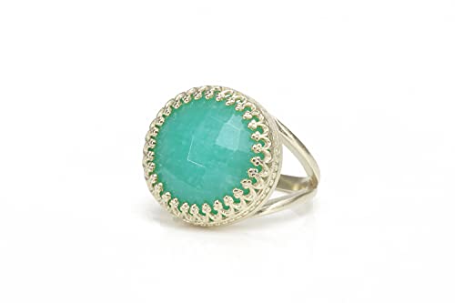 Bague argent 925 femme Anémone Bijoux avec pierre amazonite 16mm