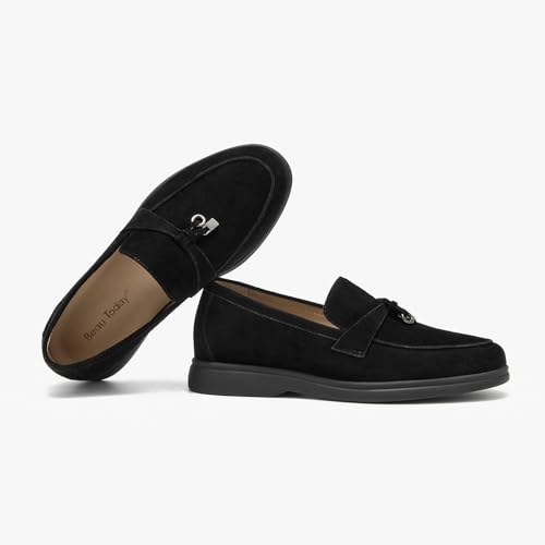 Image of BEAU TODAY Suede Loafers Flats for Women, Women's Slip On Penny Loafers, Leather Driving Comfortable Dress Ladies Loafers Casual Office Work Shoes
