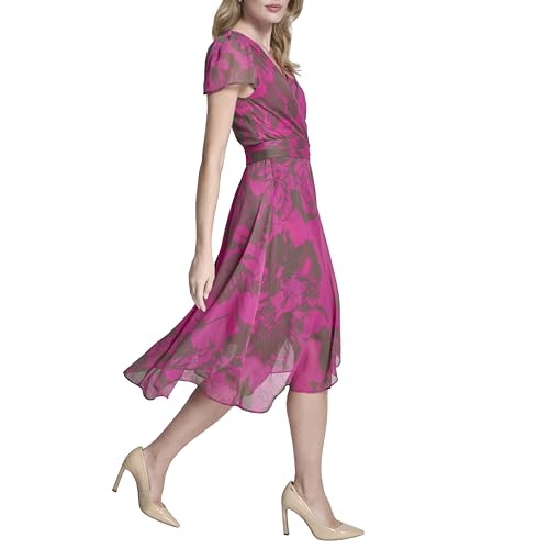 Image of DKNY Women's Flutter Sleeve Surplice Tie Fit & Flare Midi Dress