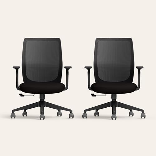 Image of Interio by Godrej Curv Premium Mesh Wide Back Ergonomic Chair for Work from Home /Study | 1 Year Warranty | Height Adjustable Chair | Heavy Duty PP Base | DIY Installation (Set of 2, Black)