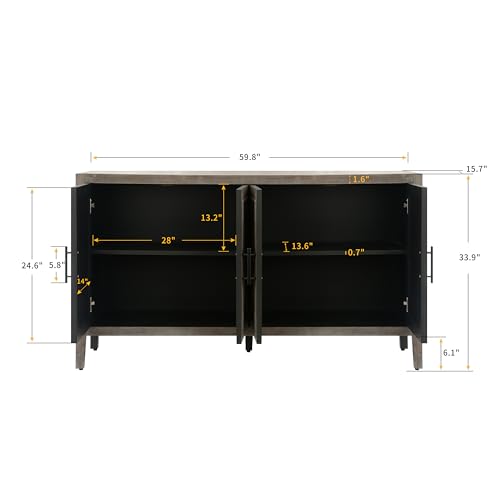 Storage-Cabinet-with-4-Doors-and-Adjustable-Shelves-Vintage-Country-Style-Sideboard-Buffet-Cabinet-Wood-Coffee-Bar-Cabinet-for-Hallway-Living-Room-Kitchen-Dining-Room-Brown Storage Cabinet with 4 Doors and Adjustable Shelves Vintage Country Style Sideboard Buffet Cabinet Wood Coffee Bar Cabinet for Hallway Living Room Kitchen Dining Room Brown