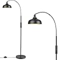 Odeums Dimmable Reading Floor Lamps for Living Room, Farmhouse Floor Lamp with Remote, Modern Dimmable Arched Floor Lamp, Dimmable Tall Lamp with 9W LED Bulb (Black, 1 Pack)
