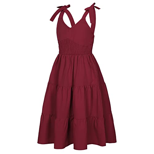 Jetfree Girls' Special Occasion Dress Tie Shoulder Sleeveless Ruffle Party Dress A-Line Swing Dress For 8-14 Years Kids(12-13T) #TOP1