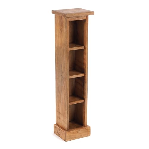 Design Delights Étagère à CD rustique en bois d’acajou massif - Dimensions (H x l x P) 76 x 15,5 x 16 cm - Étagère en bois avec 4 compartiments pour le...