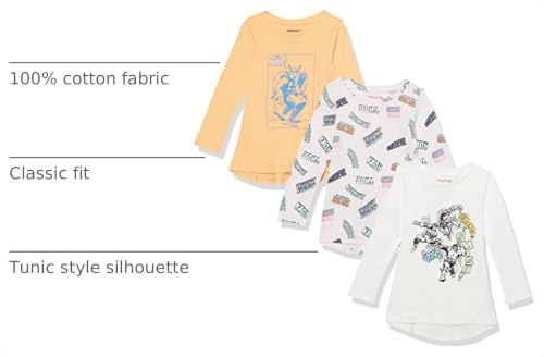 Image of Amazon Essentials Disney | Marvel | Star Wars | Frozen | Princess Girls and Toddlers' Long-Sleeve Tunic T-Shirts, Pack of 3