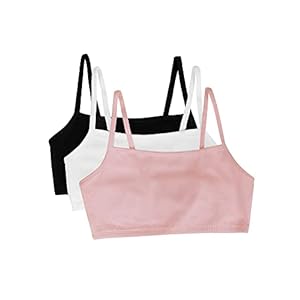 Fruit of The Loom Womens Spaghetti Strap Cotton Pull Over 3 Pack Sports Bra, Blushing Rose/White/Black Hue, 32