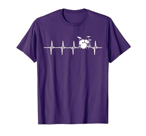 Batería Latidos De Corazón Regalo para Bateristas Camiseta, Hombre, Morado, XL