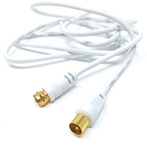 DRUT 2m RF TV Aerial Male to F Type Connector Male Plug Coaxial Coax Cable, Lead, 75 Ohm, 3C-2V 6.5ft White Gold Connectors - Image 2