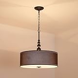 Shrine Lighting Drum Chandeliers, Farmhouse Style, Perfect Drum Pendant Light for Dining Room, D21'' x H8'', Adjustable Chains 59'', E26*3 Sockets, Brown Linen Fabric Lampshade & Gold Rod