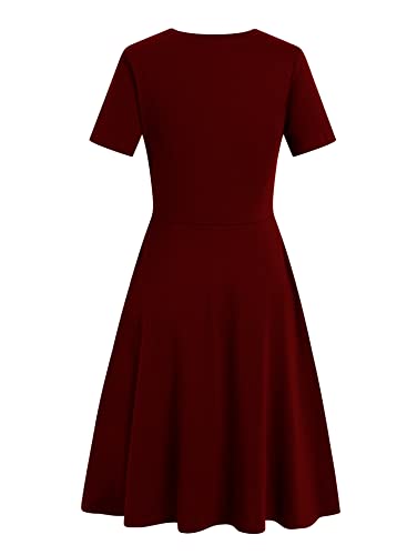 Image of Women's 2026 Fit and Flare Dress Summer Casual Elegant Vintage Floral Printed Work Party A-line Dress with Pockets 162