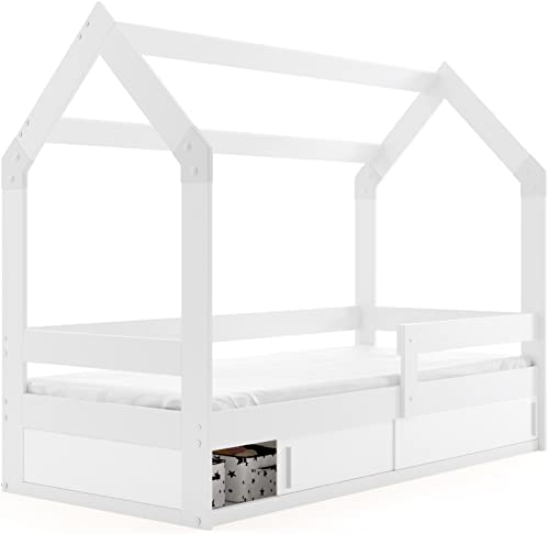 Kinder Hausbett 140x200cm | Mit Stauraum & Rausfallschutz | Massivholz