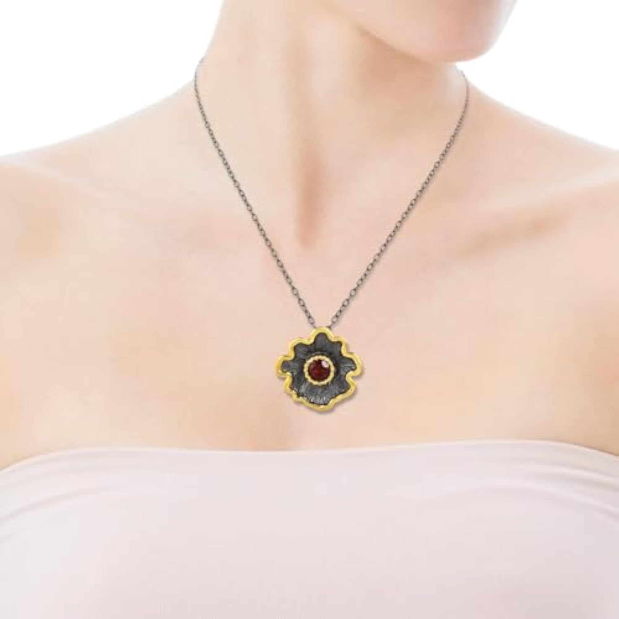 Women's Unique Garnet Pendant Necklace in 925 Sterling Silver