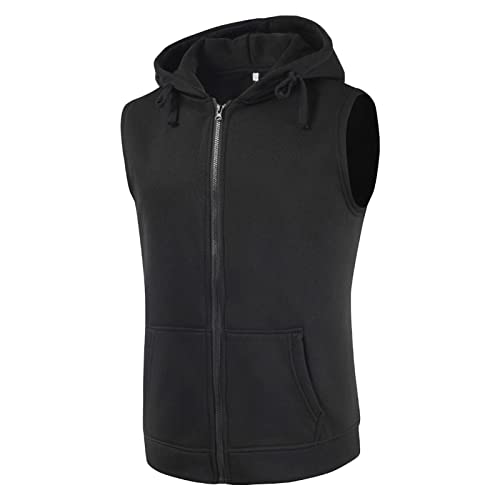 Maiyifu-GJ Zip Up Hoodie Tank Tops for Men Fleece Lined Sleeveless Hooded Shirt Casual Lightweight Warm Zipper Hoodies Vests (Black,X-Large)