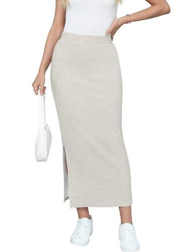 Women's Maxi Skirt Fall Elastic High Waisted Side Slit Casual Stretchy Skirts