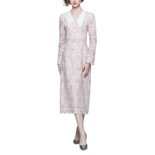 JYHBHMZG Conjunto de falda larga de manga larga con bordado de encaje vintage para mujer, Rosa1, M