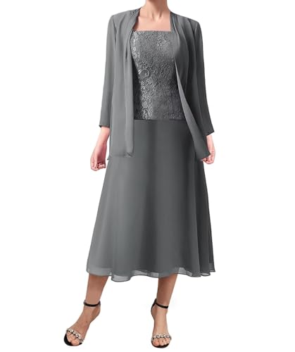 3 piezas de vestidos para madre de la novia, vestidos de noche formales de gasa con chaquetas de manga larga, gris, 4XL