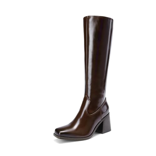 Image of DREAM PAIRS Women's Knee High Boots Chunky Heel Square Toe Tall Boot for Women with Side Zipper