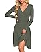 AUSELILY Strickkleid Damen Herbst Leichte Langarm V-Ausschnitt Winterkleid A Linie Elegant Herbstkleid Knielang Kleid Midi Pulloverkleid Tunikakleid Armeegrün M