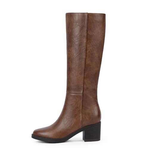 Image of Easyfox Womens Knee High Boots Chunky Low Heel Round Toe Tall Long Boots
