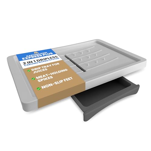 Comparison: Best Cutting Board Pros And Cons 5 Karving King Meal Prep System - Large Cutting Board with Juice Groove, Spikes, & Drip Tray - Carving Board - BBQ Essential & Kitchen Gifts - BPA Free Cutting Board - Grey