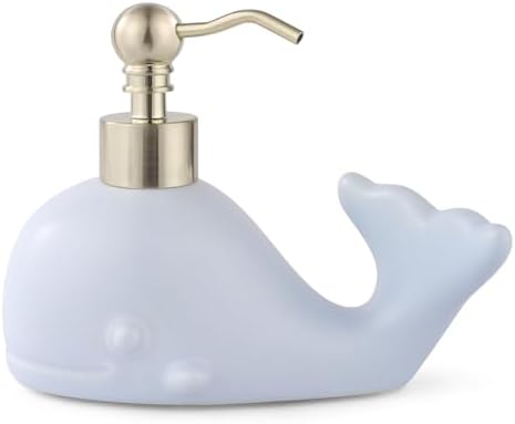 NEWHENGS Cute Whale Shape Soap/Hand Sanitizer Metal Pump Dispenser, Refillable for Bathroom Accessories, Gifts for Kids (Matt Blue)