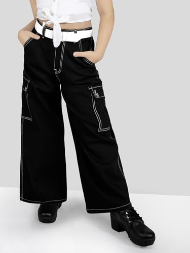 Image of Naughty Ninos Girls Comfort Fit Black Denim Cargo Pants for 5 to 15 Years