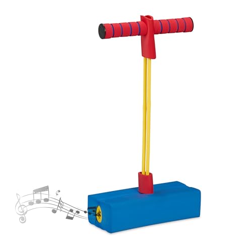 Relaxdays Pogo Jumper für Kinder, bis 80 kg, Hüpfspielzeug Outdoor, Bungee Hopper, mit Quietsche, Schaumstoff, bunt