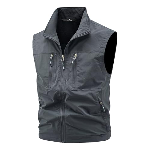 Men’s Utility Vest Sleeveless Outdoor Hiking Fishing Tactical Jackets Lightweight Travel Safari Zip Up Gilet Coat