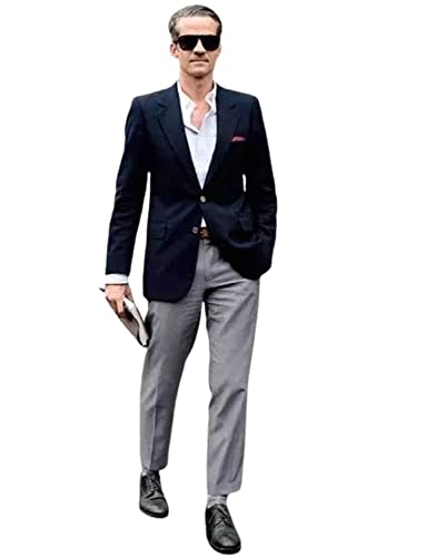 Costume bleu marine foncé pour hommes avec veste 2 boutons et pantalon uni chic