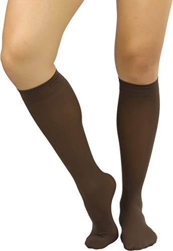 Image of ToBeInStyle Women's Opaque Knee High Nylon Fashion Socks Solid & w /Front Satin Bow