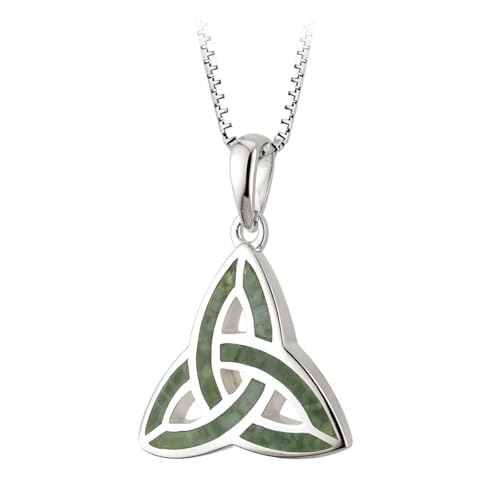 Biddy Murphy 925 Sterling Silver Celtic Trinity Knot Pendant & Connemara Marble Inlay, Traditional Irish Women's Jewelry Handcrafted by Ireland's Finest Artisan Jewelers, 18