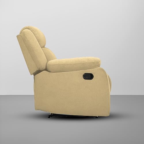 Image of Kayro Comfy Fabric | 1 Seater Recliner Sofa, Premium Fabric Upholstery, Soft Padded Body with Comfortable Cushions, Manual Recliner Chair for Living Room & Home Relaxation | Cream