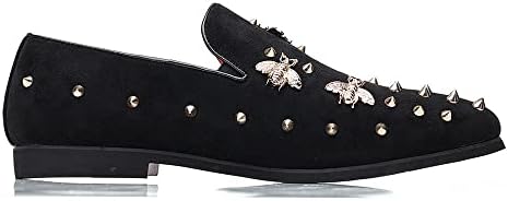 Santimon Men's Spiked Smoking Loafer Suede Velvet Leather Lined Easy Slip-on Wedding Formal Relaxed Comfortable Lightweight Dancing Party Prom Rivet Shoes (8, Black, Numeric_8) | Image 1