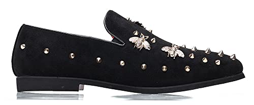 Santimon Men's Spiked Smoking Loafer Suede Velvet Leather Easy Slip-on Wedding Formal Relaxed Comfortable Lightweight Dancing Party Prom Rivet Shoes2