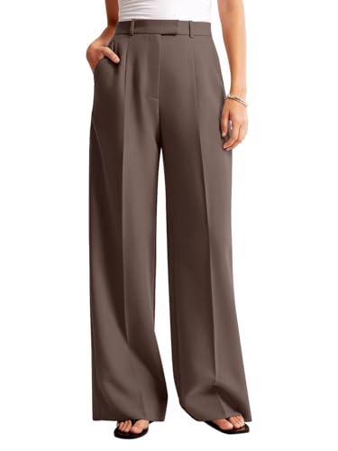 Image of NIMIN Women Wide Leg Work Pants High Waisted Dress Trousers with Pockets