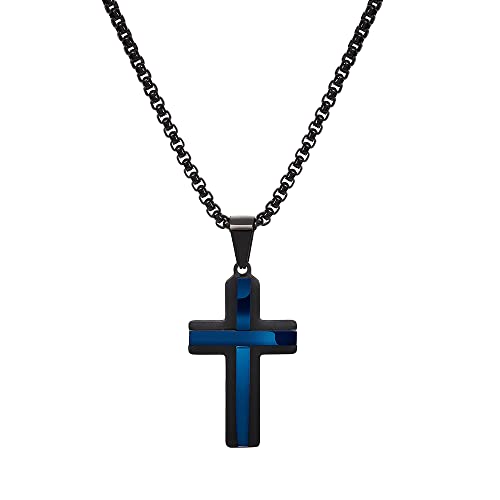 Edforce Stainless Steel Double Layer Cross Pendant Necklace for Men, 24" Box Chain2