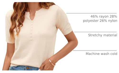 Image of Women Summer Knit Shirt Blouse V Neck Short Sleeve Pullover Sweater Tops
