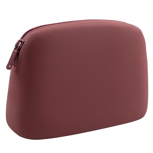 Gudahower Foldable Silicone Makeup Bag Large Capacity and Lightweight Toiletry Bag for Travel Waterproof Cosmetic Bag with Zipper for Women Girls (Crimson)