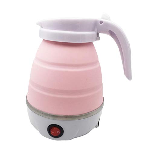 超薄型食品グレードシリコーン旅行折りたたみ電気ケトル沸騰ドライ保護ポータブルと分離可能な電源コード、0.6L、110-220v米国のプラグイン - ピンク