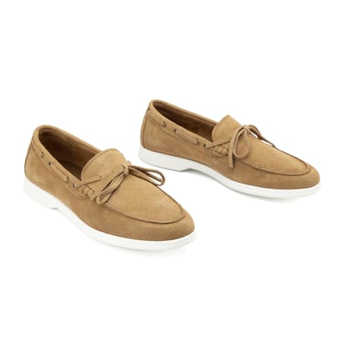Image of Meijiana Men's Genuine Leather Loafers Slip-On Moccasins Suede Dress Shoes, Lightweight and Breathable with Rubber Sole Stylish Mens Loafers