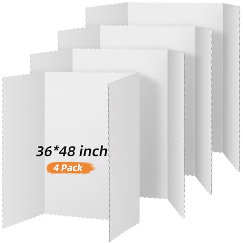 Image of Henoyso 4 Pcs 36 x 48 Inch White Tri Fold Poster Board Bulk for Display | Science Fair Project, Classroom Display Paperboard, Single Wall Build, Lightweight Presentation Board, 3 Panels