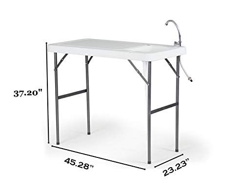 Old Cedar Outfitters Lightweight Folding Fillet Table with Locking Legs, Drain Assembly and Faucet, FT-001, White,Basic - Thumbnail 3