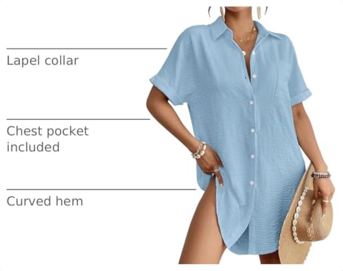 Image of Bsubseach Women Swimsuit Coverup Shirt Dress Button Down Bathing Suit Cover Up Beach Vacation Outfits
