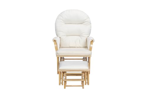 Image of Suite Bebe Madison Nursery Rocking Chair with Ottoman, Wooden Glider for Baby Nursing, Smooth Gliding Rocker, Natural Wood and Beige Fabric