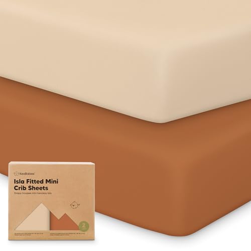 Image of Pack and Play Sheets Fitted - 2-Pack Mini Crib Sheets for Pack N Play Mattress 38x26, Soft & Cozy, Neutral Toddler Playard Bedding, Snug Fitted Mini Baby Crib Mattress Cover Boy, Girl (Rust)
