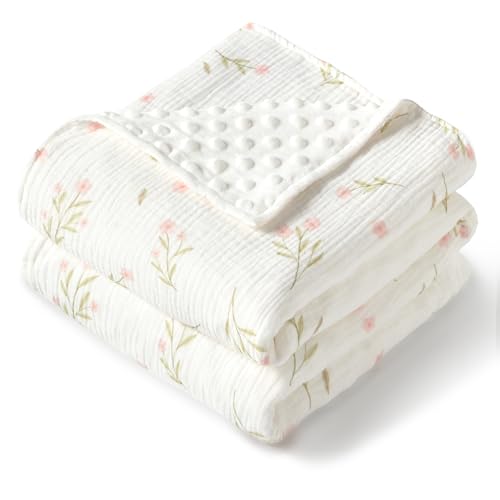 Image of JELLYMONI Micro Soft Plush Baby Blanket for Unisex Boys Girls, 1 Pack Muslin Cotton Minky Blanket with Soothing Raised Dots, Double Layer Bed Throws for Baby Crib, 30x40 Inches