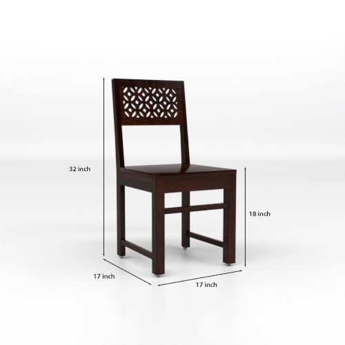 Image of Solid Sheesham Wood Dining Chair Set of 2 | Wooden Dining Chairs with Cutwork Backrest | Modern Dining Room Chair for Home, Kitchen & Restaurant | Premium Honey Finish