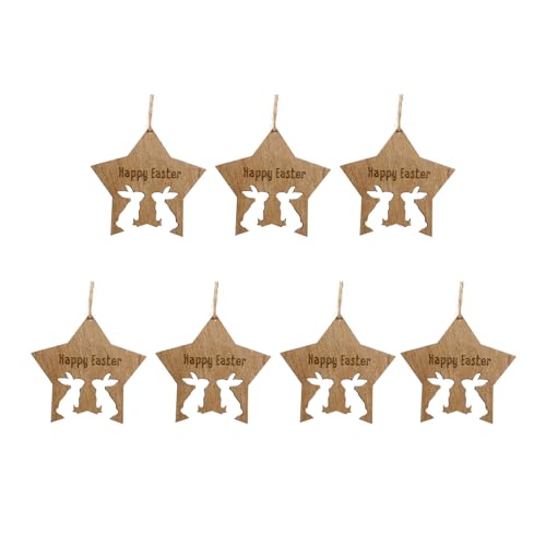 omiinitio 7 Conejos Huecos Colgantes Estrella De Madera Colgante Feliz Decoración Para El Hogar Aula O Escaparate Decoración Pascua Madera